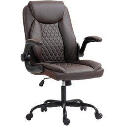 Homcom Pu Leather Office Desk Chair With Thick Cushion, Brown - thumbnail 2