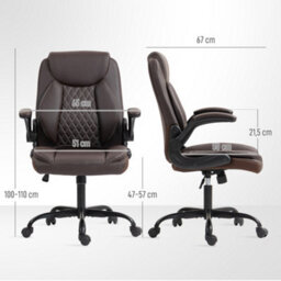 Homcom Pu Leather Office Desk Chair With Thick Cushion, Brown - thumbnail 3