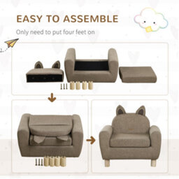 Homcom Kids Sofa Children Armchair Toddler Chair Ear Modeling Bedroom Brown - thumbnail 6