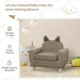 Homcom Kids Sofa Children Armchair Toddler Chair Ear Modeling Bedroom Brown - thumbnail 7