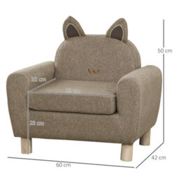 Homcom Kids Sofa Children Armchair Toddler Chair Ear Modeling Bedroom Brown - thumbnail 3