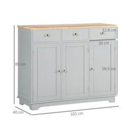 Homcom Sideboard Buffet Cabinet With Storage Cabinets And Drawers, Grey - thumbnail 3