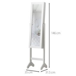 CARME Home Caitlyn - White Standing Full Length Jewellery Mirror Cabinet With Shelves Bedroom Storage Organiser Makeup Cosmetics - thumbnail 8