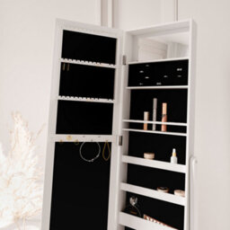 CARME Home Caitlyn - White Standing Full Length Jewellery Mirror Cabinet With Shelves Bedroom Storage Organiser Makeup Cosmetics - thumbnail 5