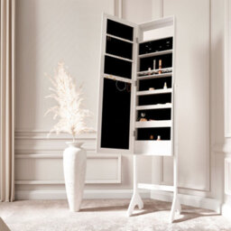 CARME Home Caitlyn - White Standing Full Length Jewellery Mirror Cabinet With Shelves Bedroom Storage Organiser Makeup Cosmetics - thumbnail 4