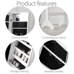 CARME Home Caitlyn - White Standing Full Length Jewellery Mirror Cabinet With Shelves Bedroom Storage Organiser Makeup Cosmetics - thumbnail 7