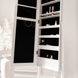 CARME Home Caitlyn - White Standing Full Length Jewellery Mirror Cabinet With Shelves Bedroom Storage Organiser Makeup Cosmetics - thumbnail 6