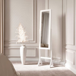 CARME Home Caitlyn - White Standing Full Length Jewellery Mirror Cabinet With Shelves Bedroom Storage Organiser Makeup Cosmetics - thumbnail 1