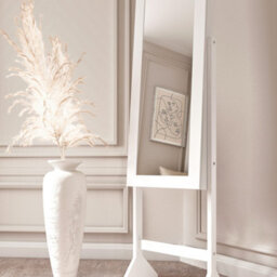 CARME Home Caitlyn - White Standing Full Length Jewellery Mirror Cabinet With Shelves Bedroom Storage Organiser Makeup Cosmetics - thumbnail 3