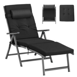 Songmics Folding Sun Lounger With 6 Cm Thick Mattress, Garden Chair, Removable Pillow, Aluminium Structure, Rust-Resistant