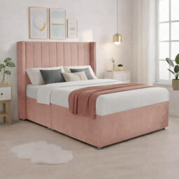 Luxury Pink Plush Milan Single Bed Frame With Mattress 54 Inches Wingback Headboard 2 Footend Storage Drawers - thumbnail 3