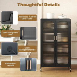 Pantry Black 2 Door Metal Storage Cabinet 5 Tier Tall Kitchen - thumbnail 3