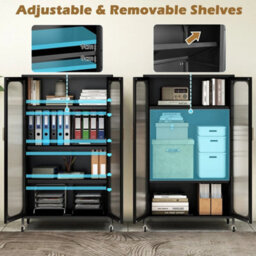 Pantry Black 2 Door Metal Storage Cabinet 5 Tier Tall Kitchen - thumbnail 4
