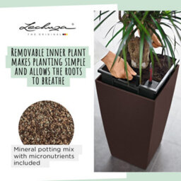 Lechuza Cubico 22 Black High-Gloss Plastic Self-Watering Planter With Substrate And Water Level Indicator H41 L22 W22 Cm - thumbnail 4