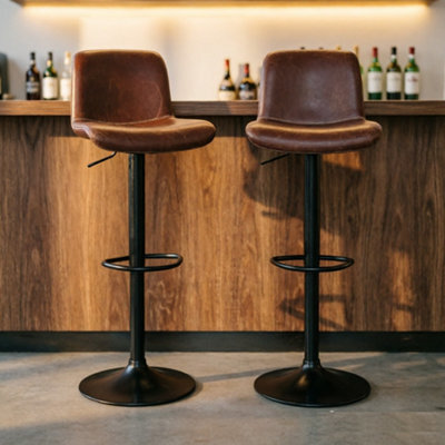 Set Of 2 Height Adjustable Swivel Bar Stools With Backrest And Footrest - Khaki - image 1