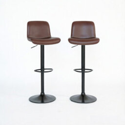 Set Of 2 Height Adjustable Swivel Bar Stools With Backrest And Footrest - Khaki - thumbnail 2