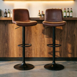 Set Of 2 Height Adjustable Swivel Bar Stools With Backrest And Footrest - Khaki