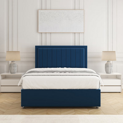 Bsspoke Zarah Divan Bed Set In Blue Plush Velvet 2 Drawers Footend & 24Inch Panel Headboard & No Mattress In All Sizes - image 1