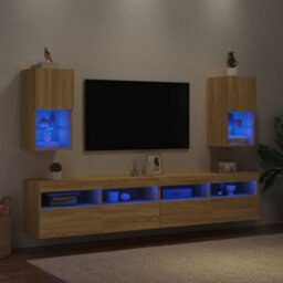 Berkfield Durable Tv Cabinets With Led Lights 2 Pcs Sonoma Oak 30.5X30X60 Cm - thumbnail 4