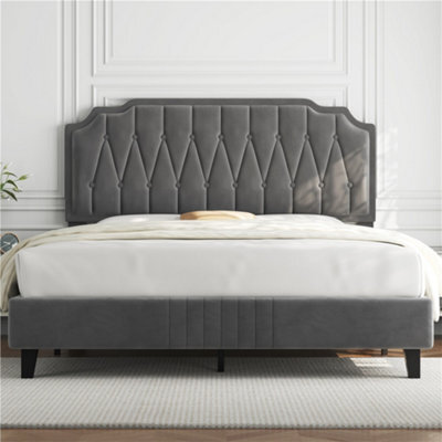 Yaheetech Upholstered Bed Frame W/ Adjustable Headboard And Wooden Slat Support - Dark Grey / Double - image 1