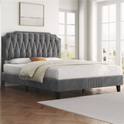 Yaheetech Upholstered Bed Frame W/ Adjustable Headboard And Wooden Slat Support - Dark Grey / Double - thumbnail 3