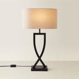 Valuelights Katniss Large Black Metal Bedside Table Lamp With An Oatmeal Oval Fabric Lampshade - Bulb Included - thumbnail 4