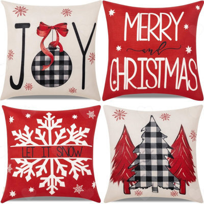 Amorly 4Pcs Red Christmas Throw Pillow Covers, 18X18In Cushion Cases With Joy Snowflake Motifs, Festive Decor For Sofa Couch Home Display - image 1