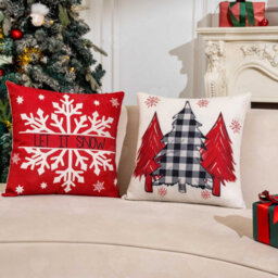 Amorly 4Pcs Red Christmas Throw Pillow Covers, 18X18In Cushion Cases With Joy Snowflake Motifs, Festive Decor For Sofa Couch Home Display - thumbnail 4
