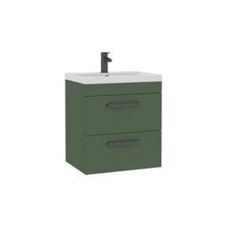 Royal Bathrooms Turin 500mm Wall Hung Vanity Unit Matt Green 2 Drawer Mid-Edge Basin With Matt Black Handles - thumbnail 6