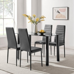 Bravich Black Glass Dining Table 120Cm And  Set Of 4 Chairs - thumbnail 1