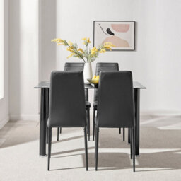 Bravich Black Glass Dining Table 120Cm And  Set Of 4 Chairs - thumbnail 2