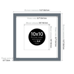 "10X10"" Grey Picture Frame - 10X10"" Square Frame With 8X8"" Mount For 10X10""/8X8"" Pictures Moderrn Style Thin Edge, 1 Pack" - thumbnail 2