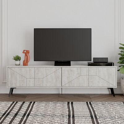 "Decortie Dune Modern Tv Unit Multimedia Centre With Storage Stylish Tv Cabinet 65"" Tvs Ancient White 180Cm" - image 1