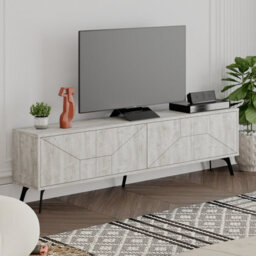 "Decortie Dune Modern Tv Unit Multimedia Centre With Storage Stylish Tv Cabinet 65"" Tvs Ancient White 180Cm" - thumbnail 4