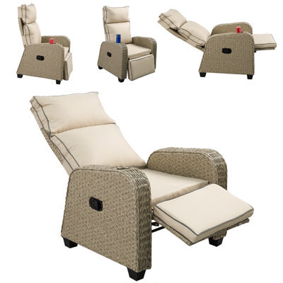 Patio Rattan Recliner Lounger Sofa With Soft Cushion, 170 Degree Adjustable Backrest And Footrest Support 150Kg - image 1