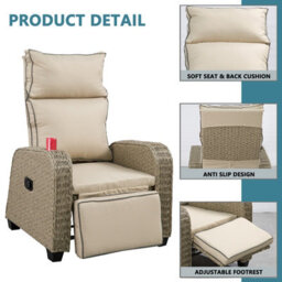 Patio Rattan Recliner Lounger Sofa With Soft Cushion, 170 Degree Adjustable Backrest And Footrest Support 150Kg - thumbnail 6