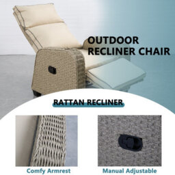 Patio Rattan Recliner Lounger Sofa With Soft Cushion, 170 Degree Adjustable Backrest And Footrest Support 150Kg - thumbnail 5