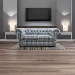 Chesterfield Handmade Tartan 2 Seater Sofa Balmoral Dove Grey Fabric In Classic Style - thumbnail 4