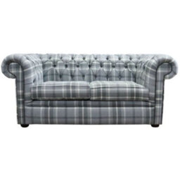 Chesterfield Handmade Tartan 2 Seater Sofa Balmoral Dove Grey Fabric In Classic Style - thumbnail 1