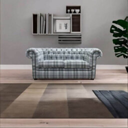 Chesterfield Handmade Tartan 2 Seater Sofa Balmoral Dove Grey Fabric In Classic Style - thumbnail 2