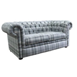 Chesterfield Handmade Tartan 2 Seater Sofa Balmoral Dove Grey Fabric In Classic Style - thumbnail 3