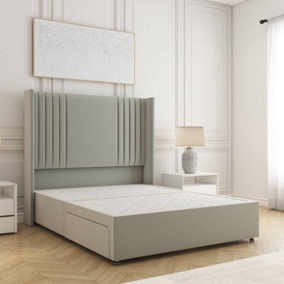 Bsspoke Cheshire Divan Bed Set Silver Plush Velvet With 54Inch Headboard No Mattress No Drawers In Double King 4Ft 6Ft - image 1