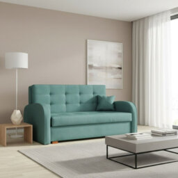 Viva Gold Iii Sofa Bed With Storage Freestanding Upholstered Back Wooden Frame Size 153X98X85Cm Turquoise - thumbnail 2