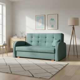 Viva Gold Iii Sofa Bed With Storage Freestanding Upholstered Back Wooden Frame Size 153X98X85Cm Turquoise - thumbnail 1