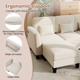 Gainoom 280Cm Sectional Sofa With 2 Ottomans Comfy Modular Couch Usb&type-C Charging Ports White - thumbnail 9