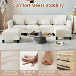 Gainoom 280Cm Sectional Sofa With 2 Ottomans Comfy Modular Couch Usb&type-C Charging Ports White - thumbnail 8