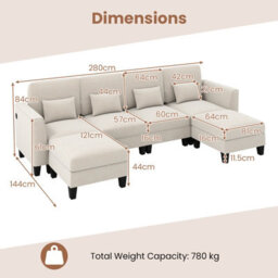 Gainoom 280Cm Sectional Sofa With 2 Ottomans Comfy Modular Couch Usb&type-C Charging Ports White - thumbnail 2