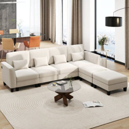 Gainoom 280Cm Sectional Sofa With 2 Ottomans Comfy Modular Couch Usb&type-C Charging Ports White - thumbnail 5