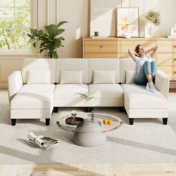 Gainoom 280Cm Sectional Sofa With 2 Ottomans Comfy Modular Couch Usb&type-C Charging Ports White - thumbnail 3