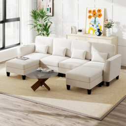 Gainoom 280Cm Sectional Sofa With 2 Ottomans Comfy Modular Couch Usb&type-C Charging Ports White - thumbnail 4